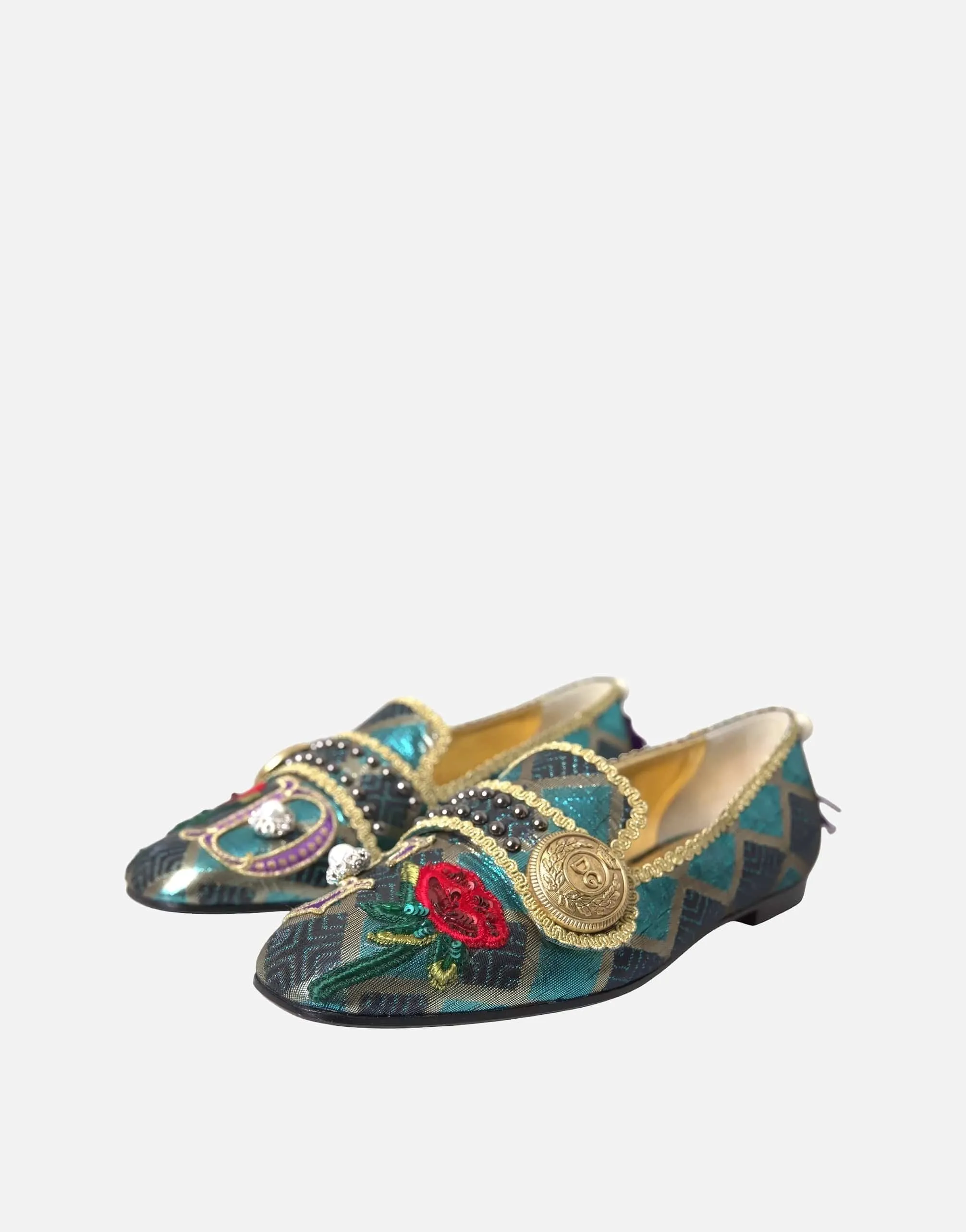 Jacquard Slippers With Embellishments Patina Loafers
