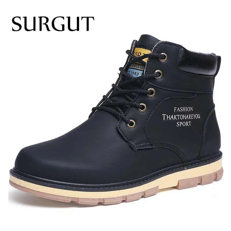 SURGUT Brand Hot Newest Keep Warm Men Winter Boots High Quality pu Leather Wear Resisting Casual Shoes Working Fashion Men Boots Best 8 Waterproof Work Boots