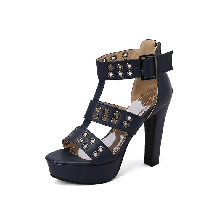 Women's Buckles Chunky Heel Platform Gladiator Sandals Platform Cute Sandals