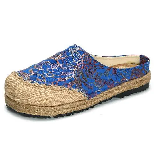 Women Slip On Flax Cloth Shoes Casual Flat Loafers Parisian Shoes Loafers