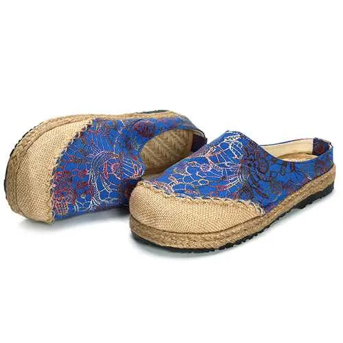 Suede Leather Loafers Women Slip On Flax Cloth Shoes Casual Flat Loafers