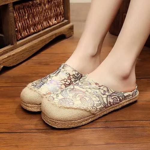 Tassel Chunky Loafers Women Slip On Flax Cloth Shoes Casual Flat Loafers