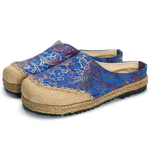 Women Slip On Flax Cloth Shoes Casual Flat Loafers Loafers Bar