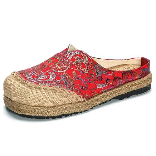 Women Slip On Flax Cloth Shoes Casual Flat Loafers Grey Loafers