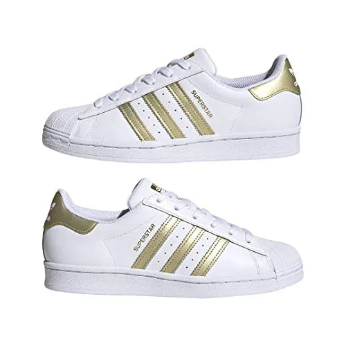 Adidas Prime Shoes adidas Originals Women's Superstar Sneaker, White/Gold Metallic/White, 9.5
