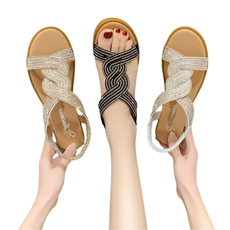 Sand N Sun Flip Flops Fashion Flat Round Toe Heel Diamond Decoration Slip on Size 35-40  Women Sandals