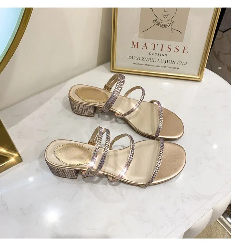 2 Flip Flops Fashion Rome Slip-On Women Sandals Flip Flops Solid Round Toe Pearl Buckle Causal Sandals Shoes