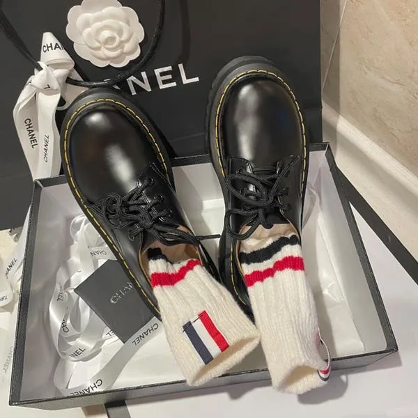 Ivyshape | Black Platform Thick Soles Shoes for Women Leather Wingtip Oxfords