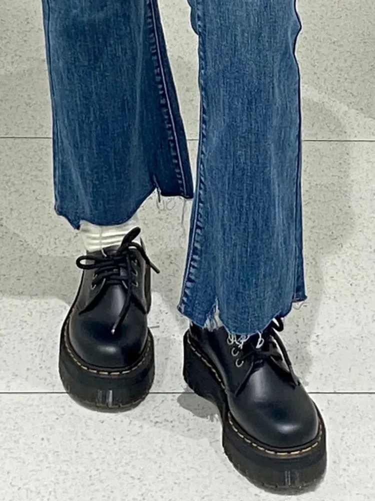 Blue And White Saddle Oxfords Ivyshape | Black Platform Thick Soles Shoes for Women