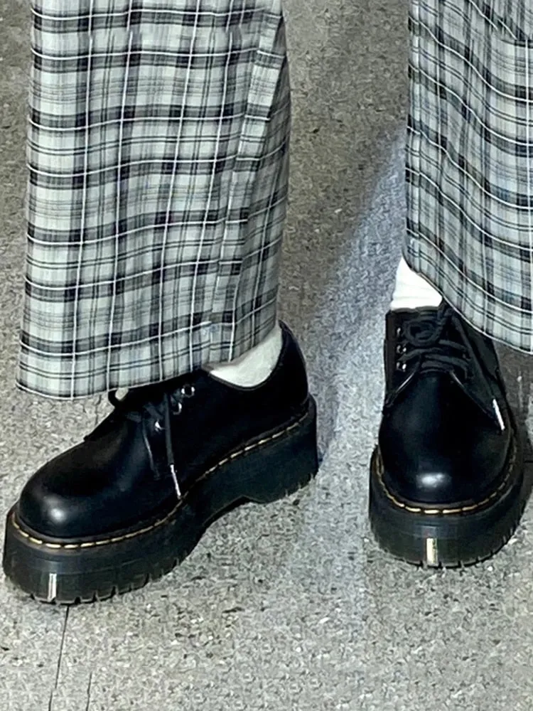 Ivyshape | Black Platform Thick Soles Shoes for Women Alden Oxford