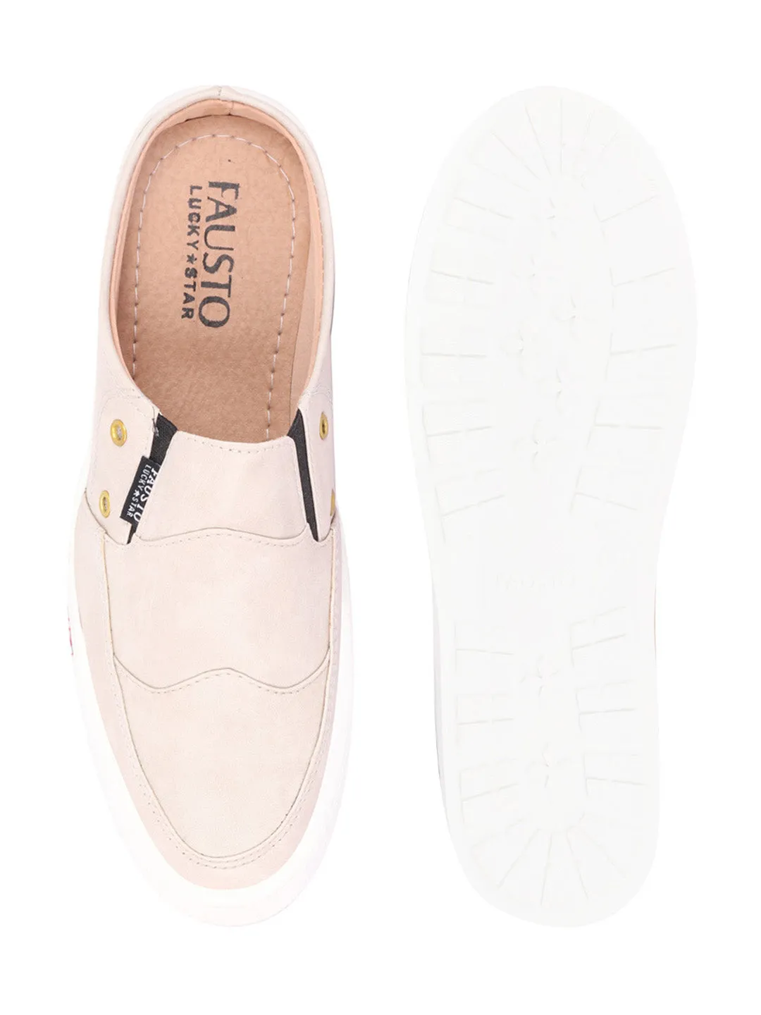 Men Cream Casual Slip-On Shoes Slip Ons With Arch Support