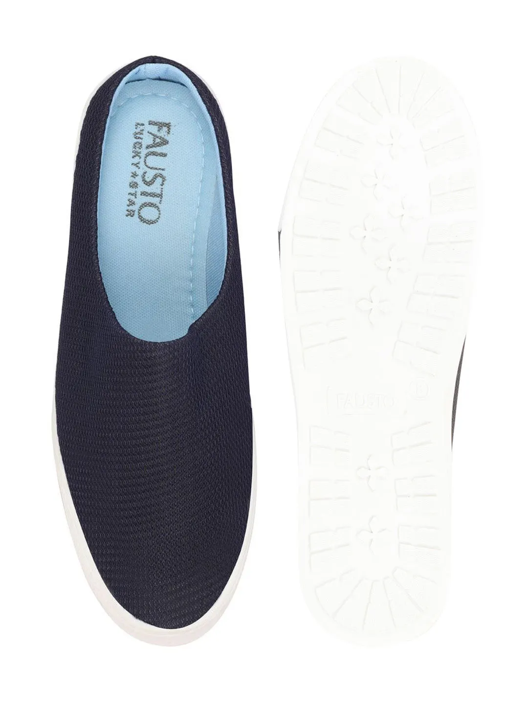 Men Navy Blue Casual Canvas Slip-On Shoes Casual Leather Slip-on Shoes