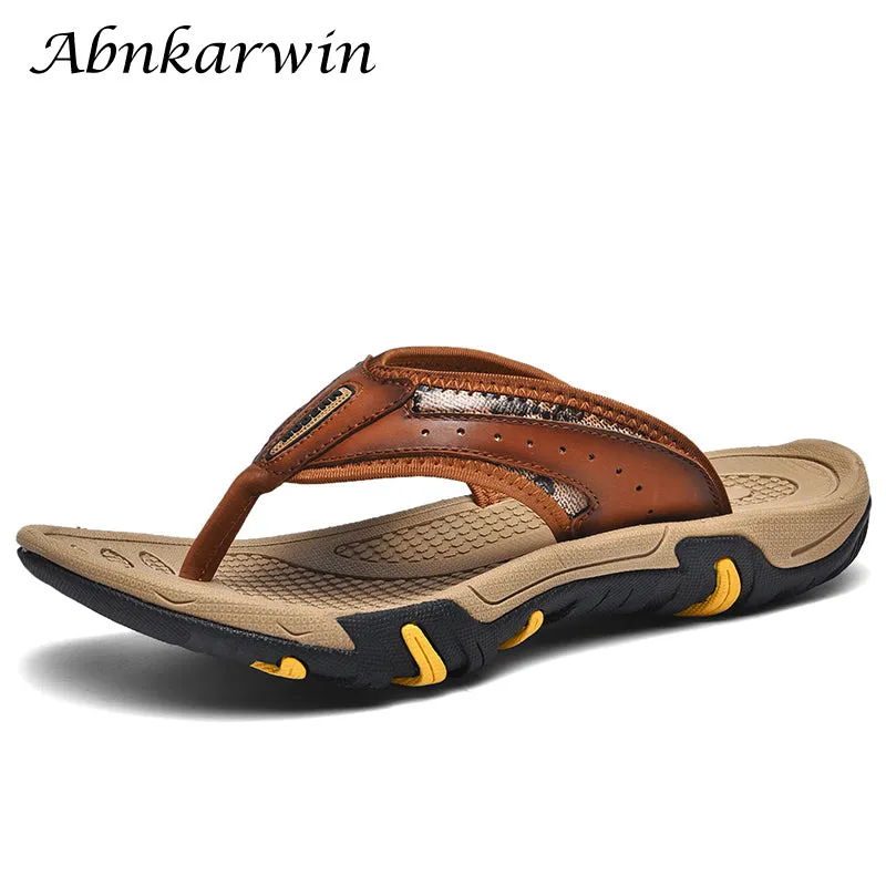 Men Genuine Leather Flip Flops Slippers Outdoor Summer Shoes Beach Chanclas Hombre Chinelo Masculino Ruby Slippers Menu