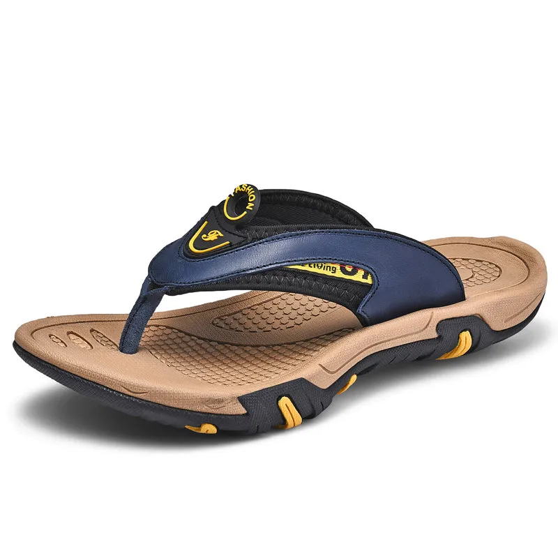 Chunky Platform Slippers Men Genuine Leather Flip Flops Slippers Outdoor Summer Shoes Beach Chanclas Hombre Chinelo Masculino