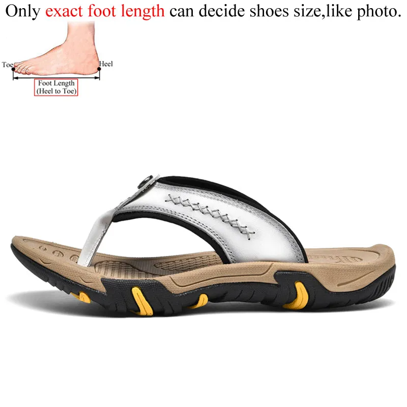 Men Genuine Leather Flip Flops Slippers Outdoor Summer Shoes Beach Chanclas Hombre Chinelo Masculino Jordan Slides
