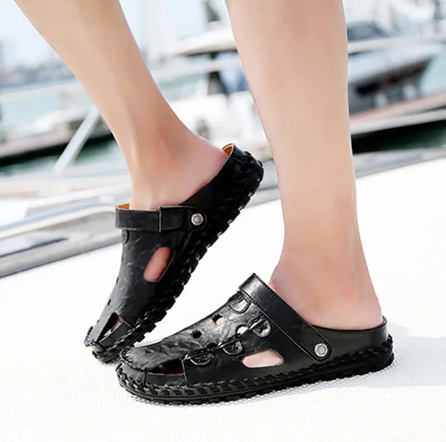 Lace Up Sandals 2018 New high quality men shoes genuine leather sandals