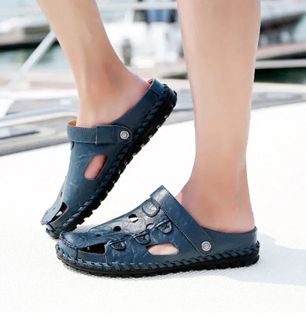 Strappy Sandals Heels 2018 New high quality men shoes genuine leather sandals