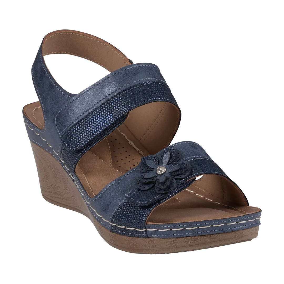 Tulip Velcro Blue Double Band Flower Wedge Sandals Reef Sandals