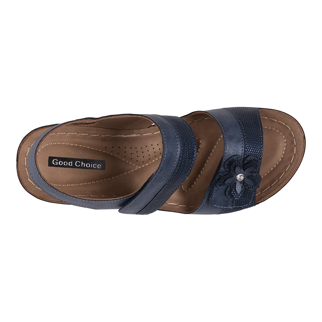 Gdefy Sandals Tulip Velcro Blue Double Band Flower Wedge Sandals