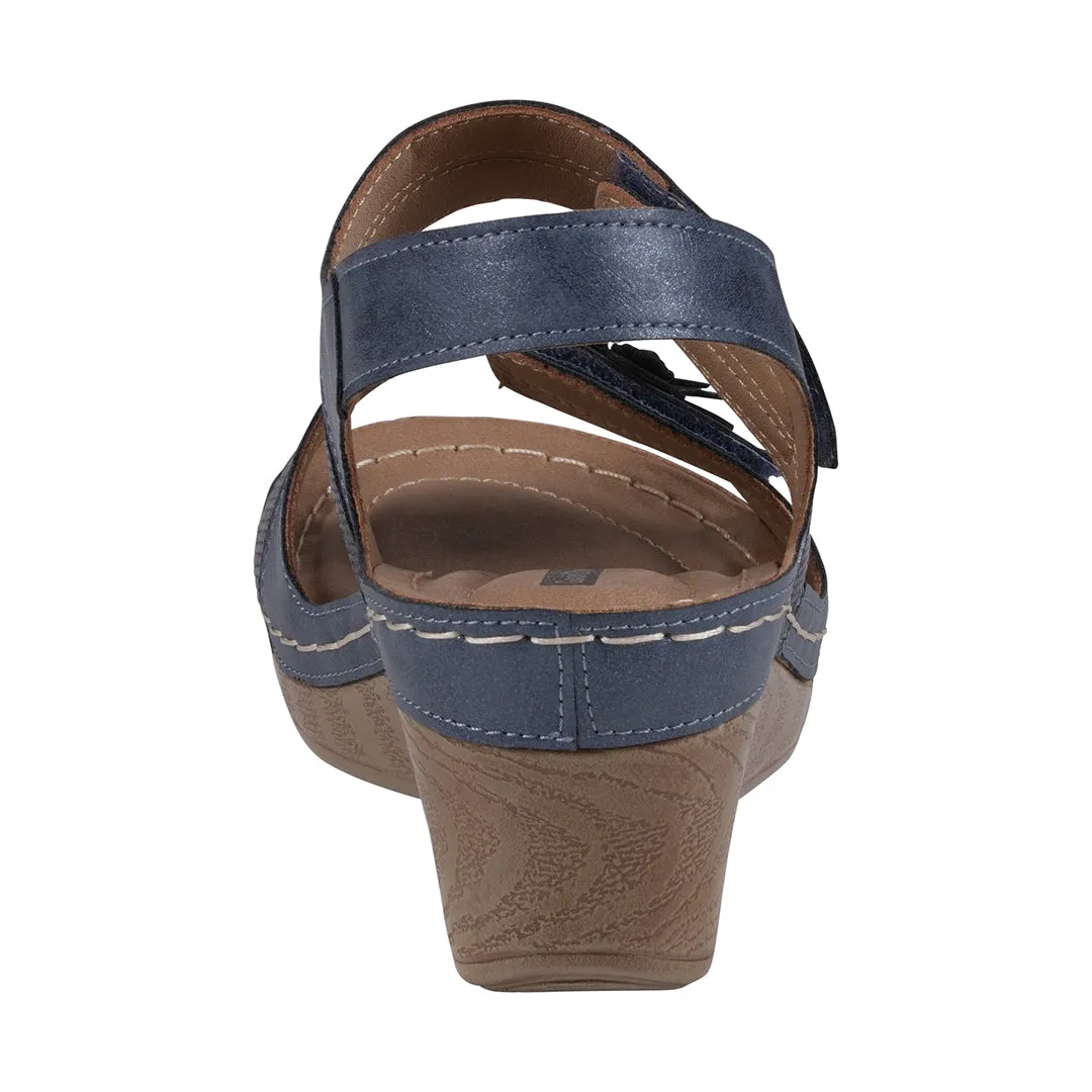 Tulip Velcro Blue Double Band Flower Wedge Sandals Lug Sole Sandals
