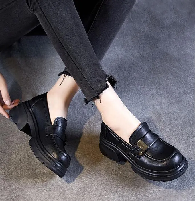 Women Thick- Soled Retro Loafers Black Mary Jane Shoes Formals With Loafers