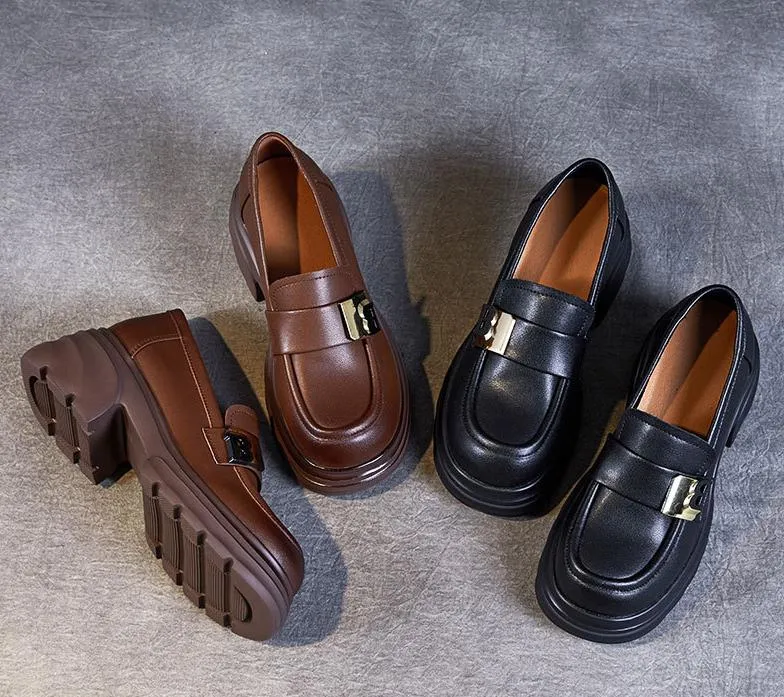 Loafers Outfit Skirt Women Thick- Soled Retro Loafers Black Mary Jane Shoes