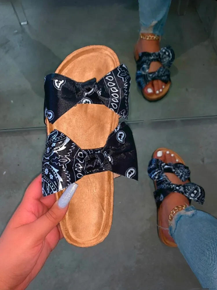 Flip Flops With Sequins Amozae-Open Toe Butterfly-knot Women Summer Slippers Flip Flops Female Outside Beach Shoes Lady Casual Slides Female Sandals Shoes