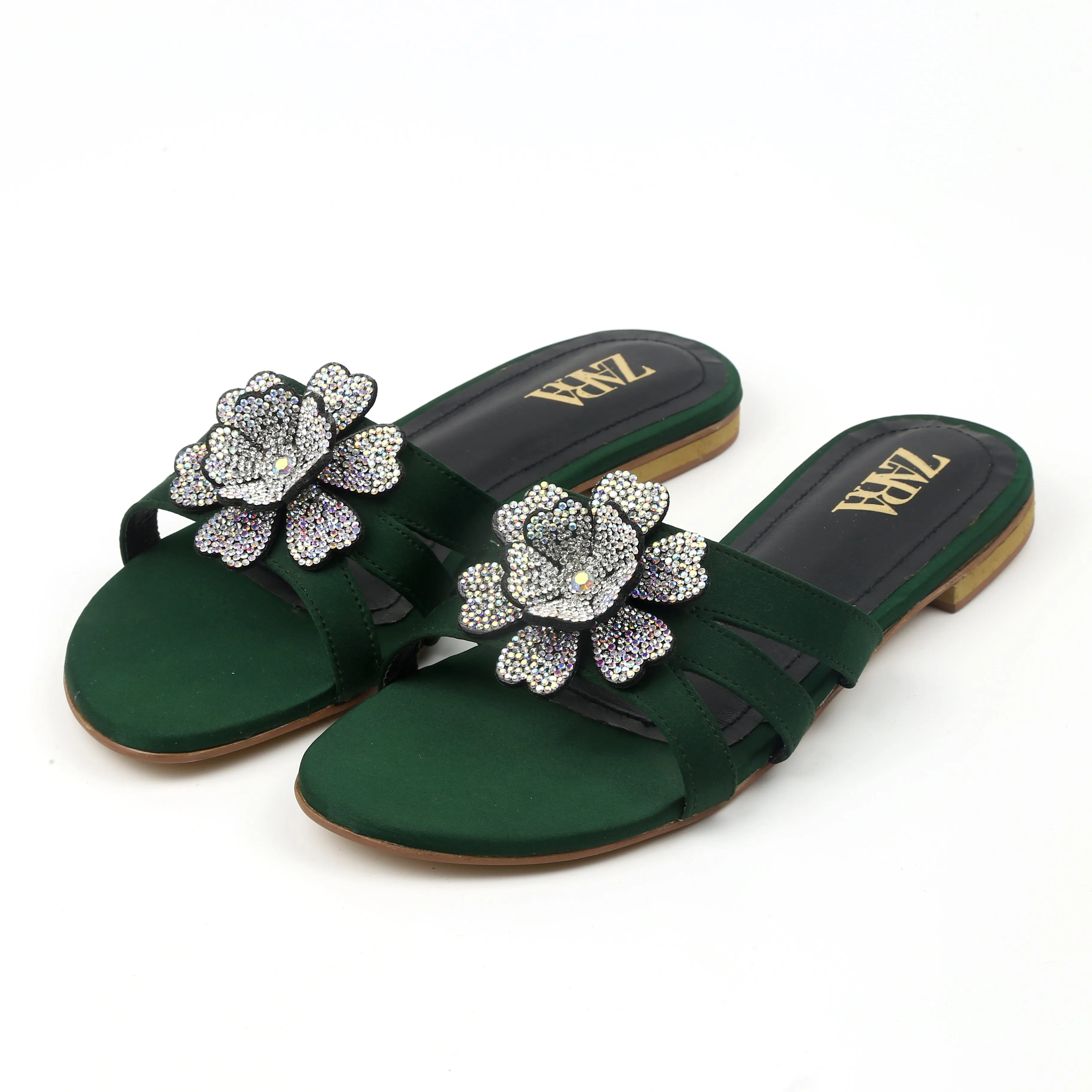 Flower Flats (Green) Wide Size Slippers