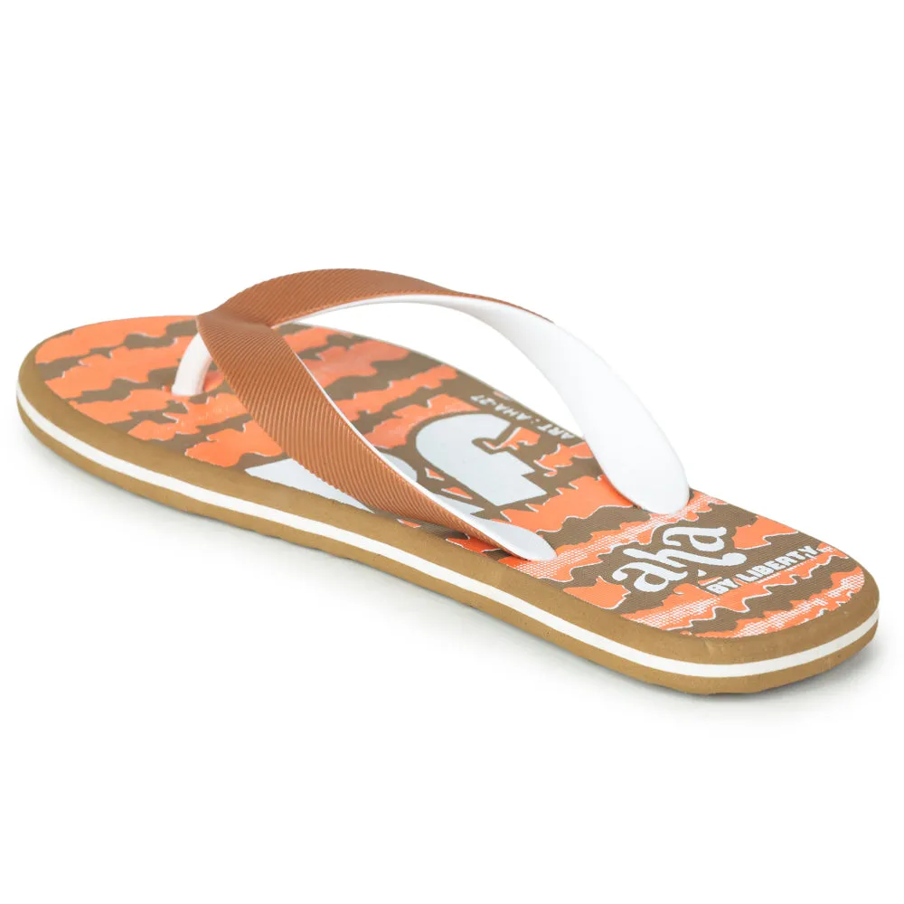 Slides Carousel A-HA By Casual Orange Flip-Flops For Men AHA-27 By Liberty