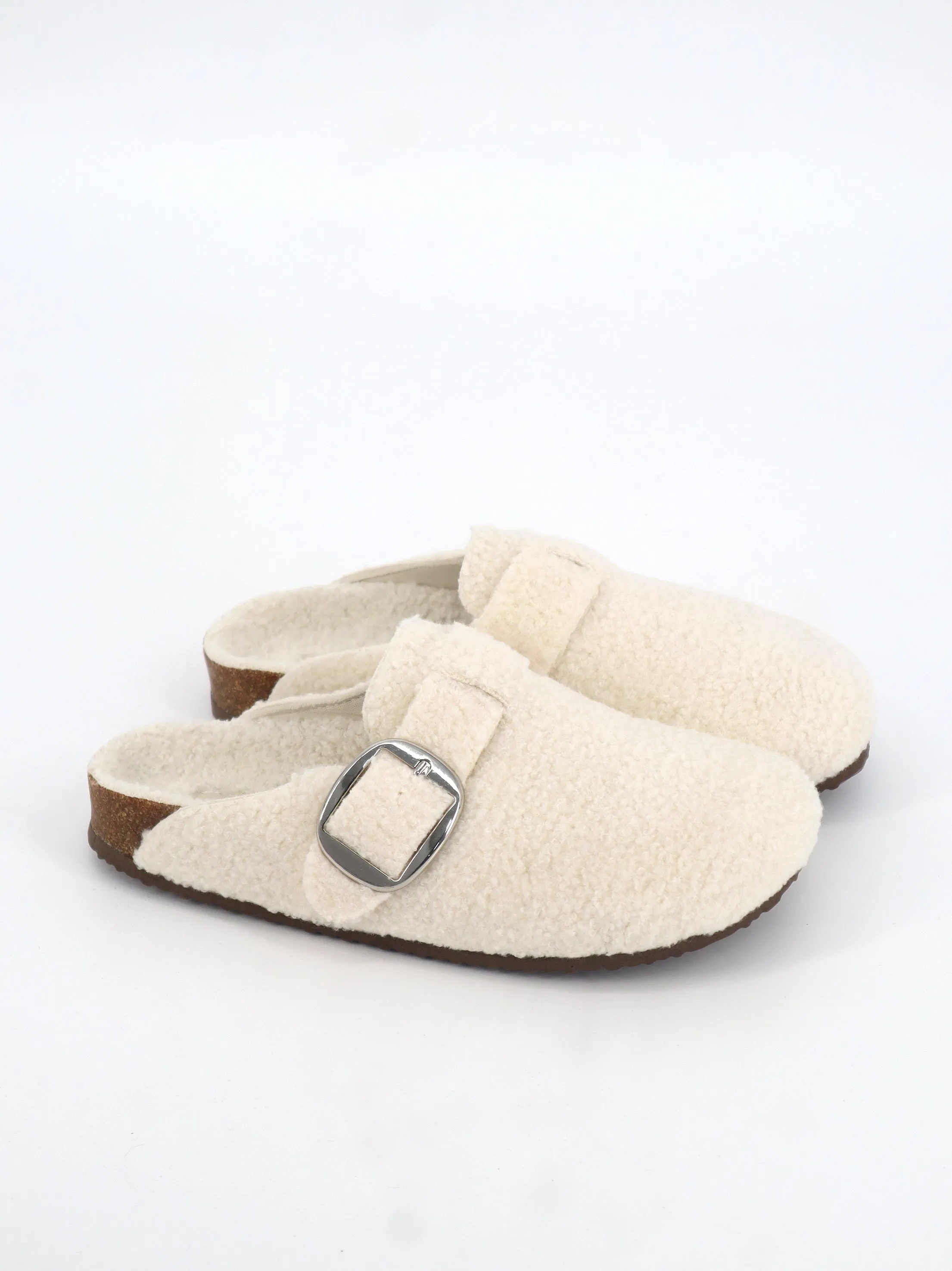 Women's Plain Shearling Slippers,Off White Kalahari Slides