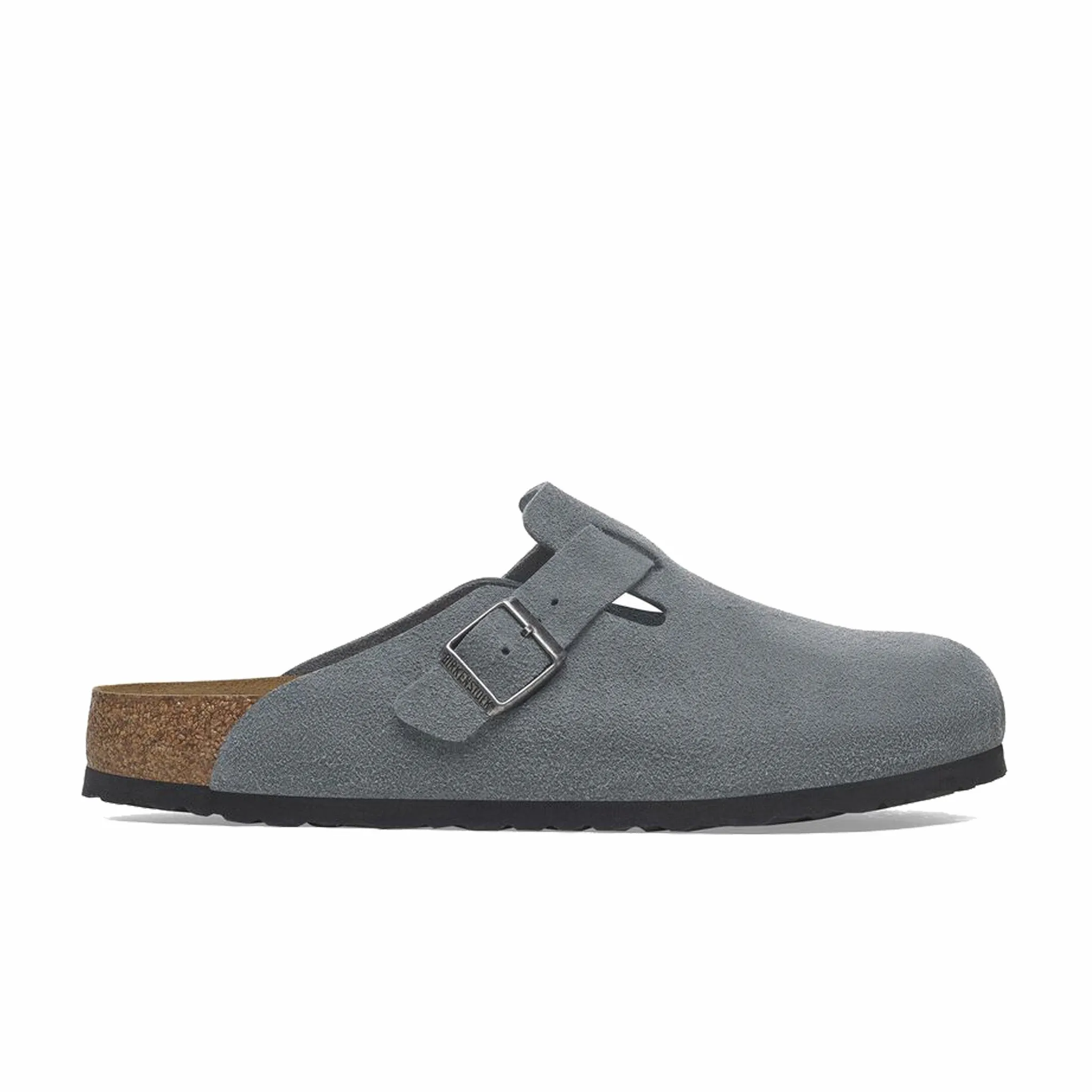 Birkenstock Men's Boston Soft Footbed Suede Leather - Regular (Basalt Gray) Straw Sandals
