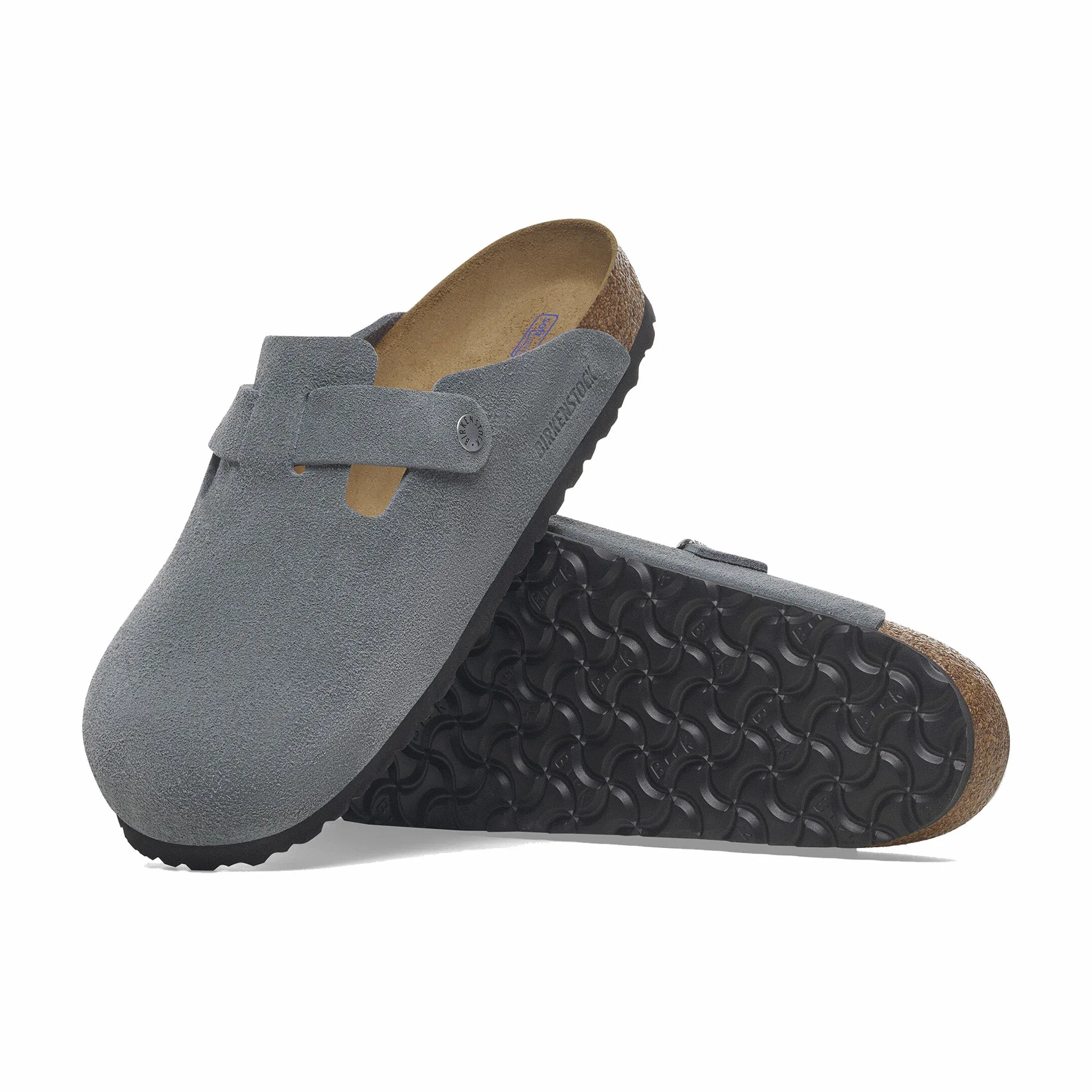 Sandals Lasource Grenada Birkenstock Men's Boston Soft Footbed Suede Leather - Regular (Basalt Gray)