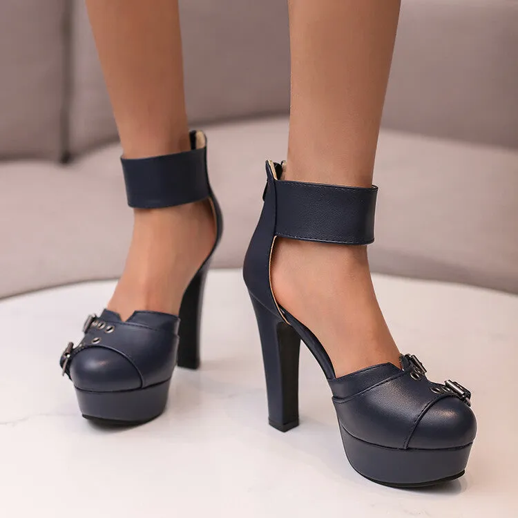 Women's Almond Toe Buckle Straps Chunky Heel Platform Sandals Born Sandals