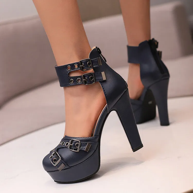 Sandals Bling Women's Almond Toe Buckle Straps Chunky Heel Platform Sandals