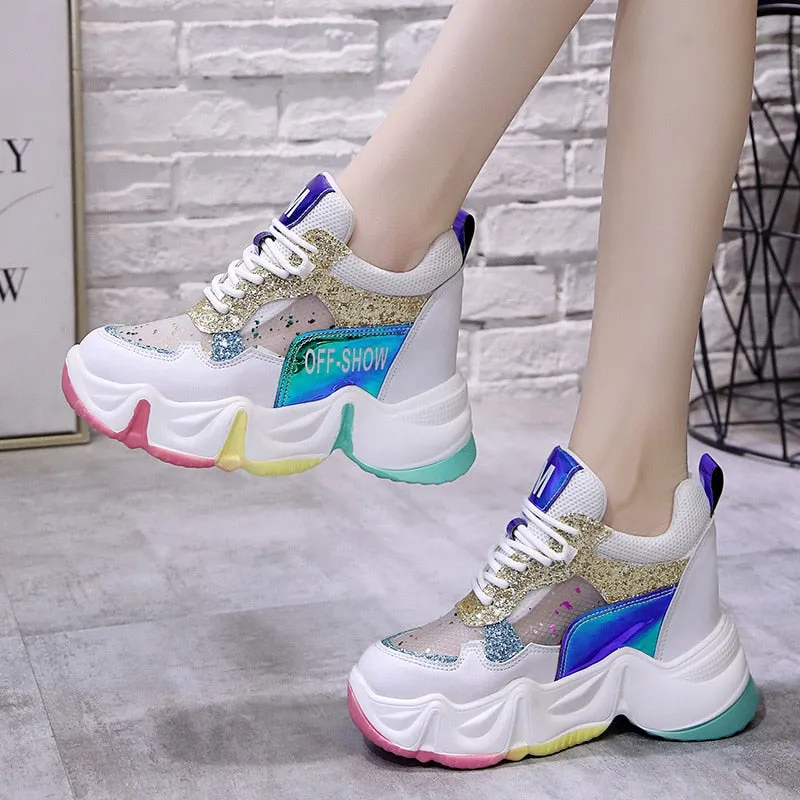 Converse Knee High Sneakers 2021 Spring Women Chunky Sneakers Breathable Mesh Casual Shoes 9cm Wedge Heels Platform Shoes Chaussures Femme Sports Dad Shoes