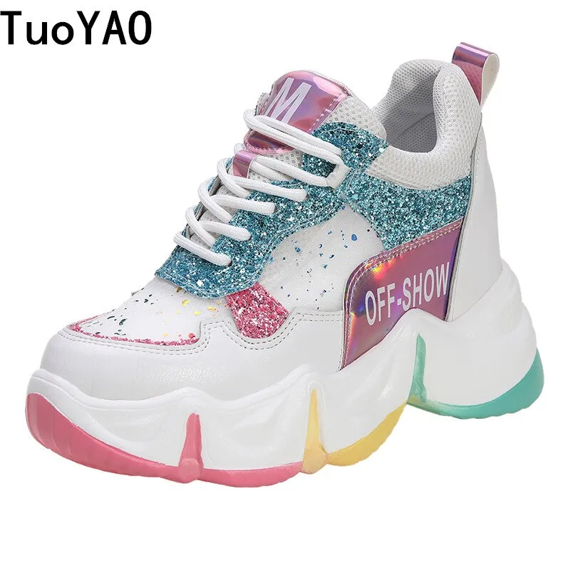 Best Winter Sneakers 2021 Spring Women Chunky Sneakers Breathable Mesh Casual Shoes 9cm Wedge Heels Platform Shoes Chaussures Femme Sports Dad Shoes