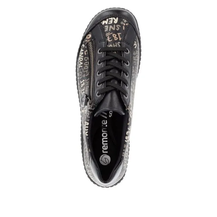 Remonte Women's Lace & Zip Sneakers- Black Writing Valentino Rockstud Sneakers