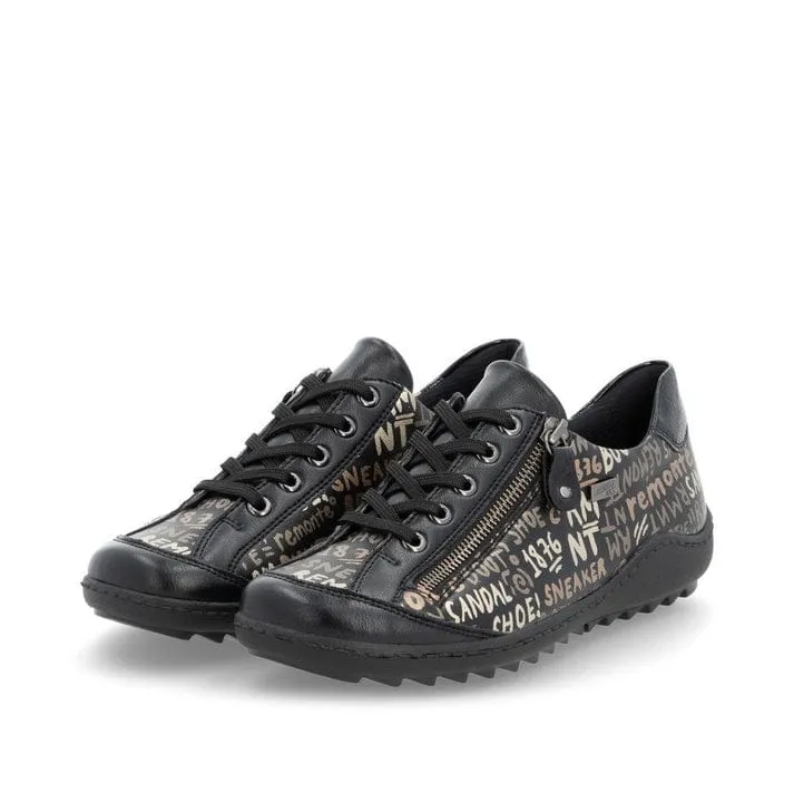 Customize Your Own Sneakers Remonte Women's Lace & Zip Sneakers- Black Writing