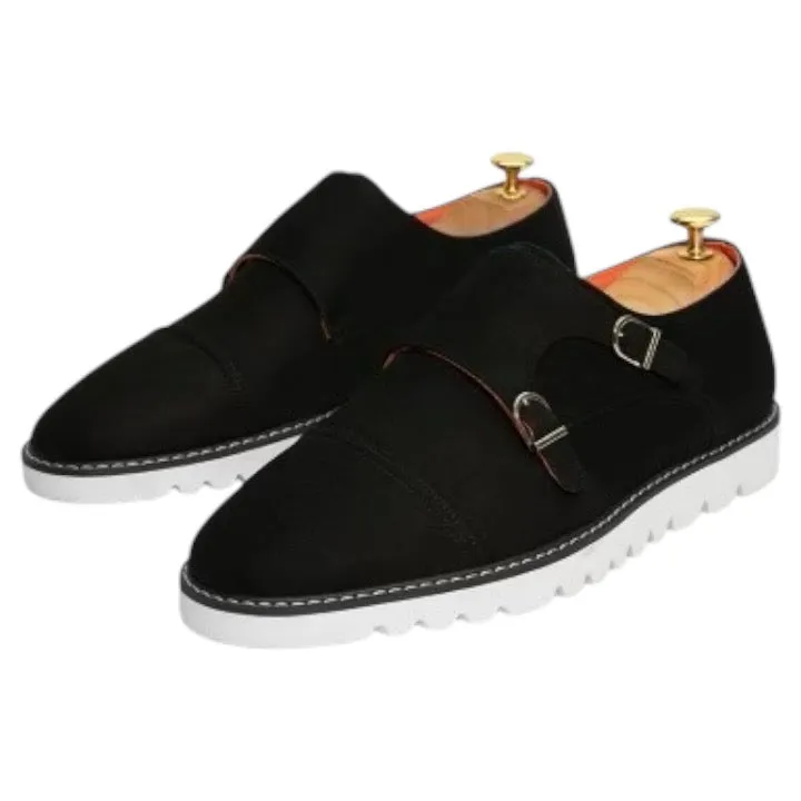 Easy Spirit Sneakers Black Men's Casual Dress Shoes Suede Double Monk Strap Oxford Sneaker Style-The Freshman