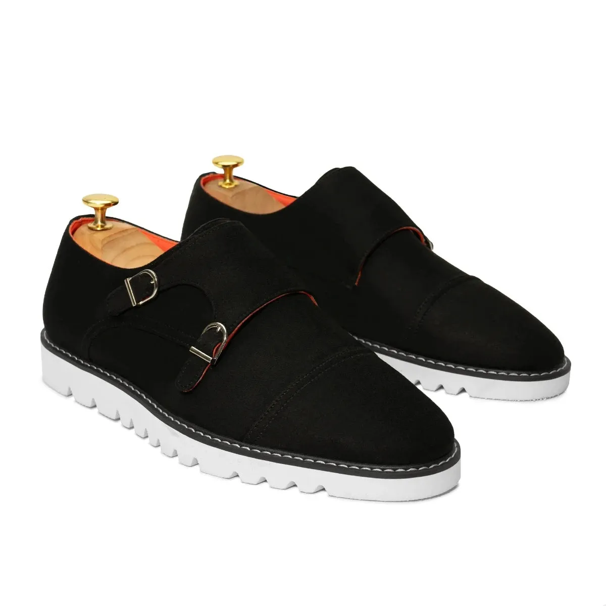 Sneakers For Standing All Day Black Men's Casual Dress Shoes Suede Double Monk Strap Oxford Sneaker Style-The Freshman
