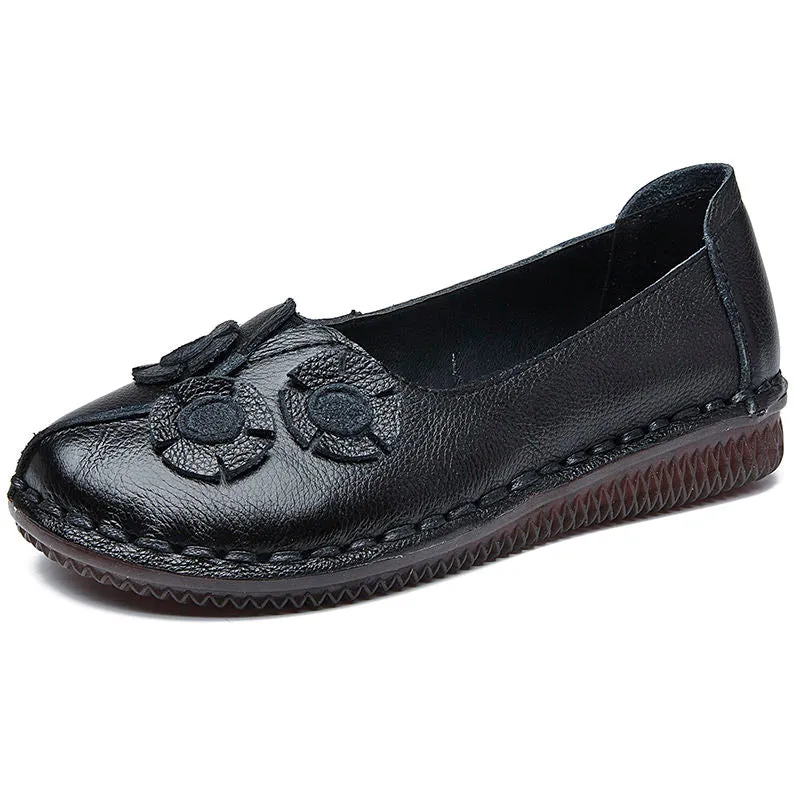 Size 5 Loafers Genuine Leather Flats Women Wide Shoes Soft Pregnant Loafers