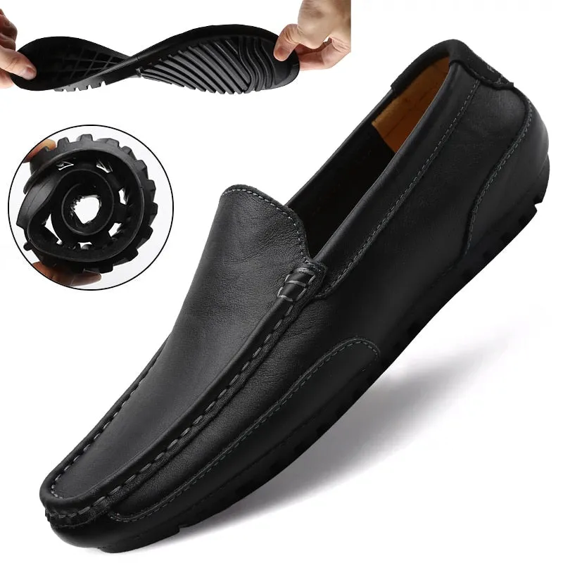 Loafers Shoes Sale Genuine Leather Men Casual Shoes Brand 2020 Italian Men Loafers Moccasins Breathable Slip on Black Driving Shoes Plus Size 37-47