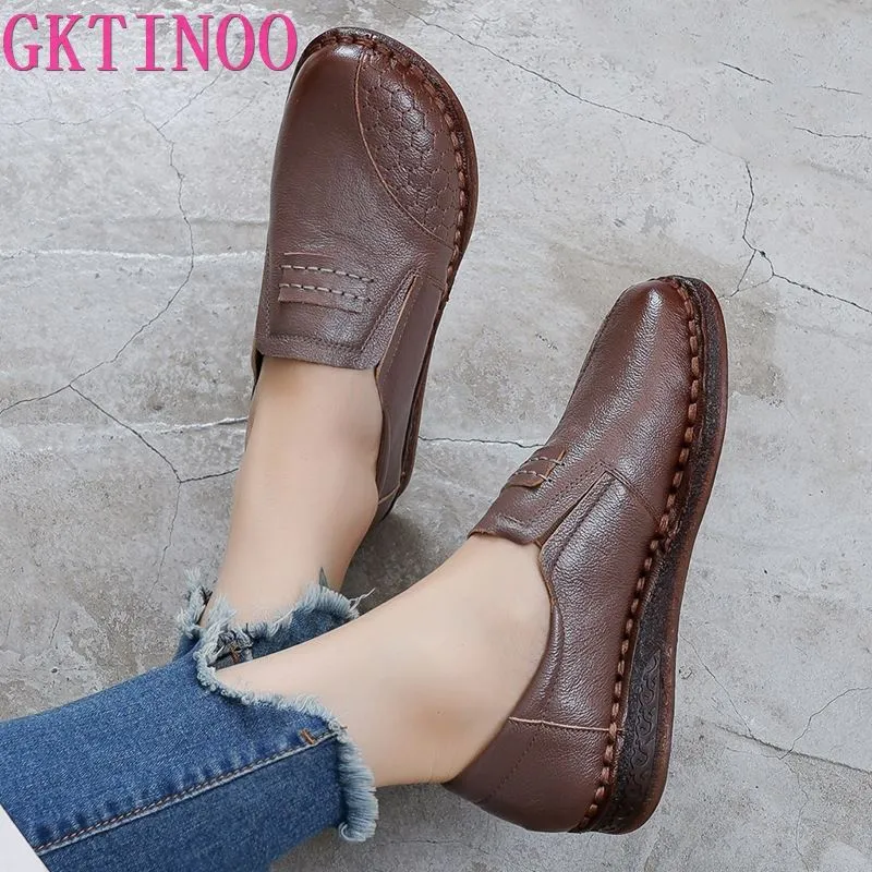 Loafers With Leggings GKTINOO 2021 Fashion Women Shoes Genuine Leather Loafers Women Casual Shoes Mother Soft Comfortable Shoes Women Flats Non-slip