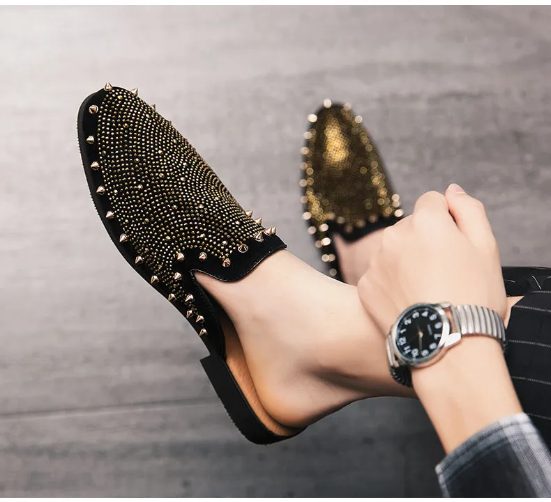 Sanctuary Loafers Gold Member Designer Gold Rivet Luxury Loafers