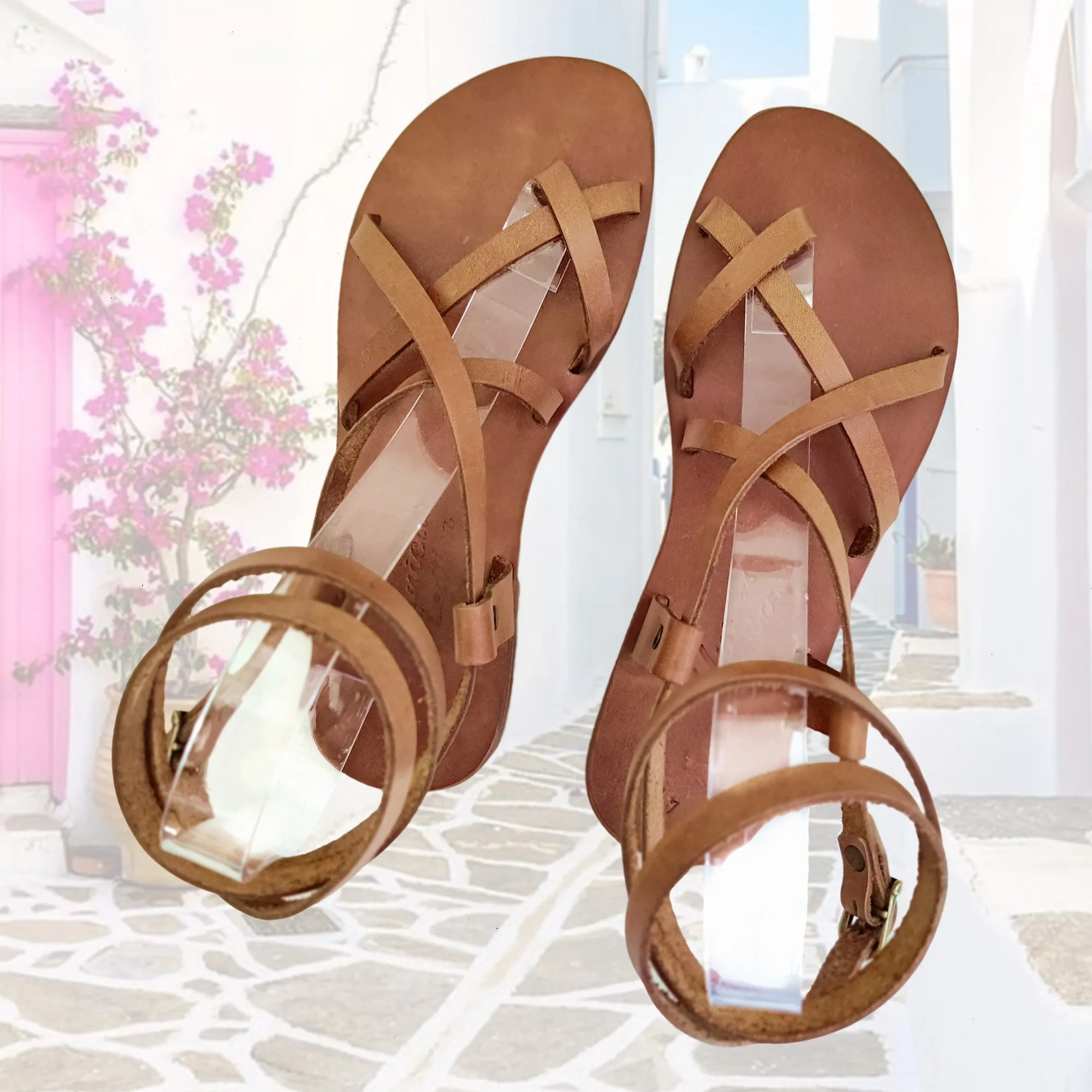 In Flip Flops Handcrafted Vegetal Leather Sandal for Women with Ankle Strap-Life Style Summer Light Shoes-Gift Gladiator Fashion Footwear