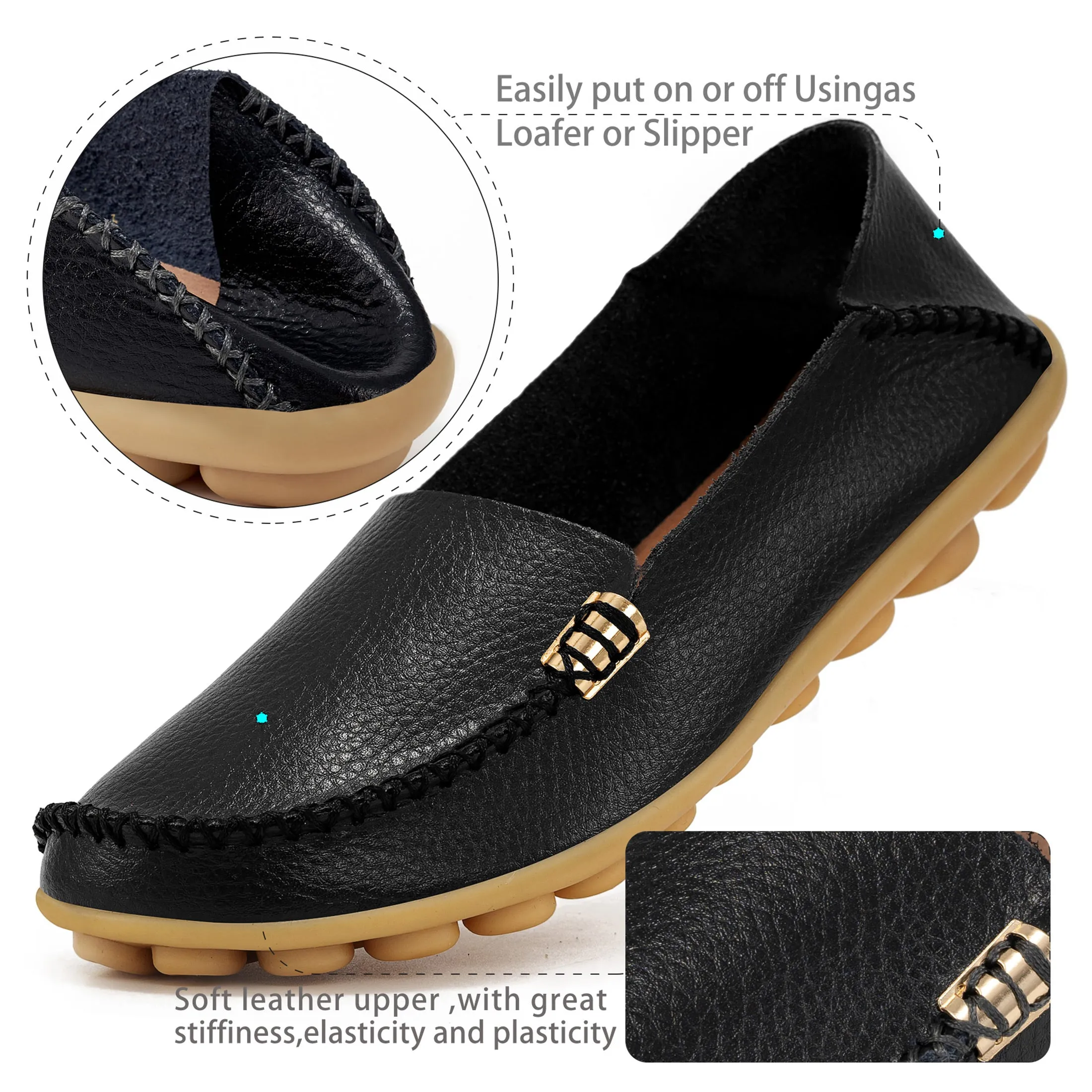 Harence Womens Loafers Comfort Flats Shoes Slip-on Casual Woman Shoe No-Slip Genuine Leather Walking Sneakers Waterproof Composite Toe Work Boots Reviews