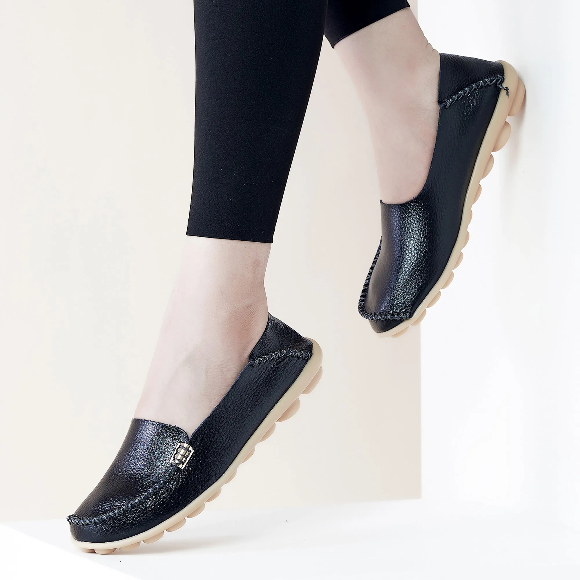 Roofing Work Boots Harence Womens Loafers Comfort Flats Shoes Slip-on Casual Woman Shoe No-Slip Genuine Leather Walking Sneakers