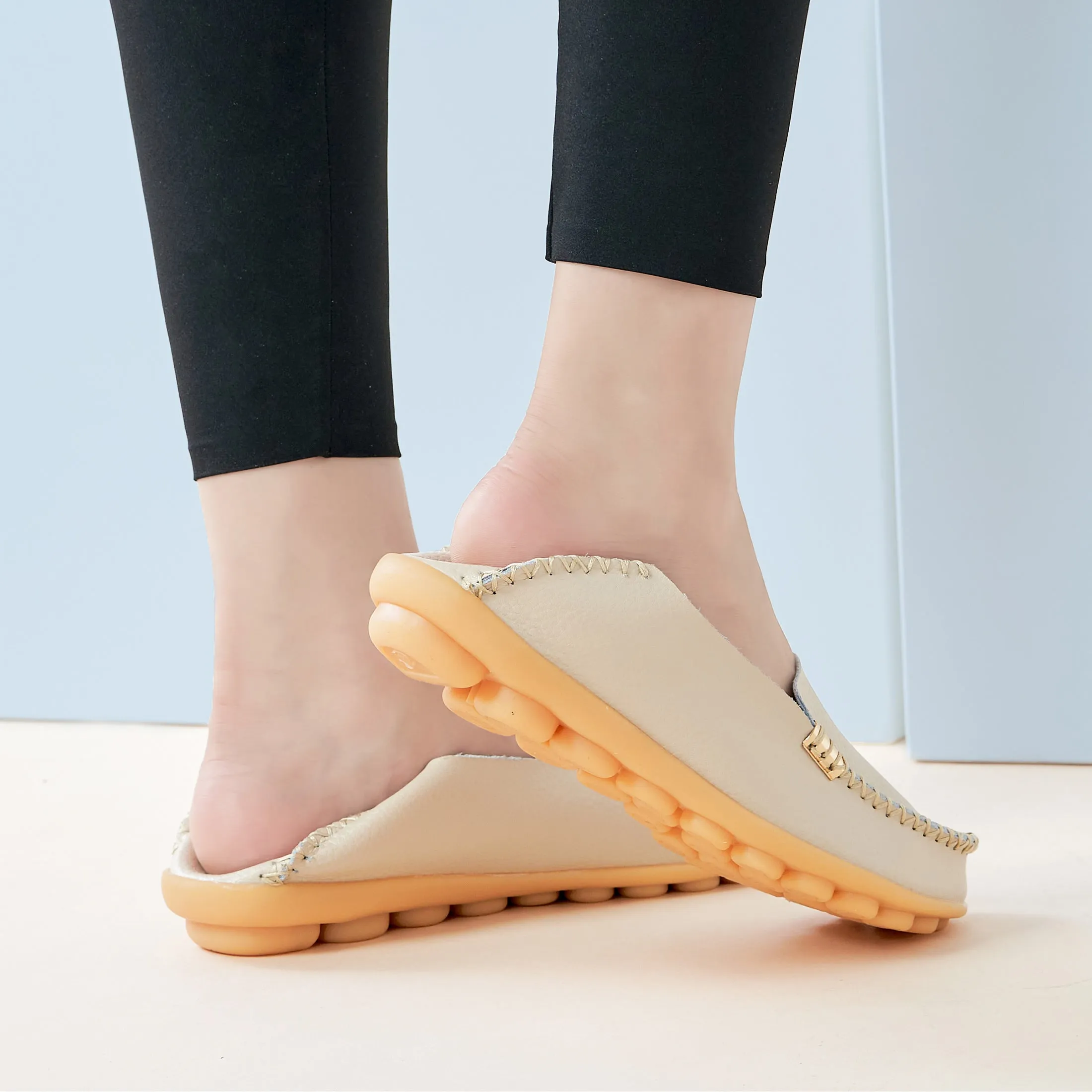 Harence Womens Loafers Comfort Flats Shoes Slip-on Casual Woman Shoe No-Slip Genuine Leather Walking Sneakers Work Boots Soft Toe