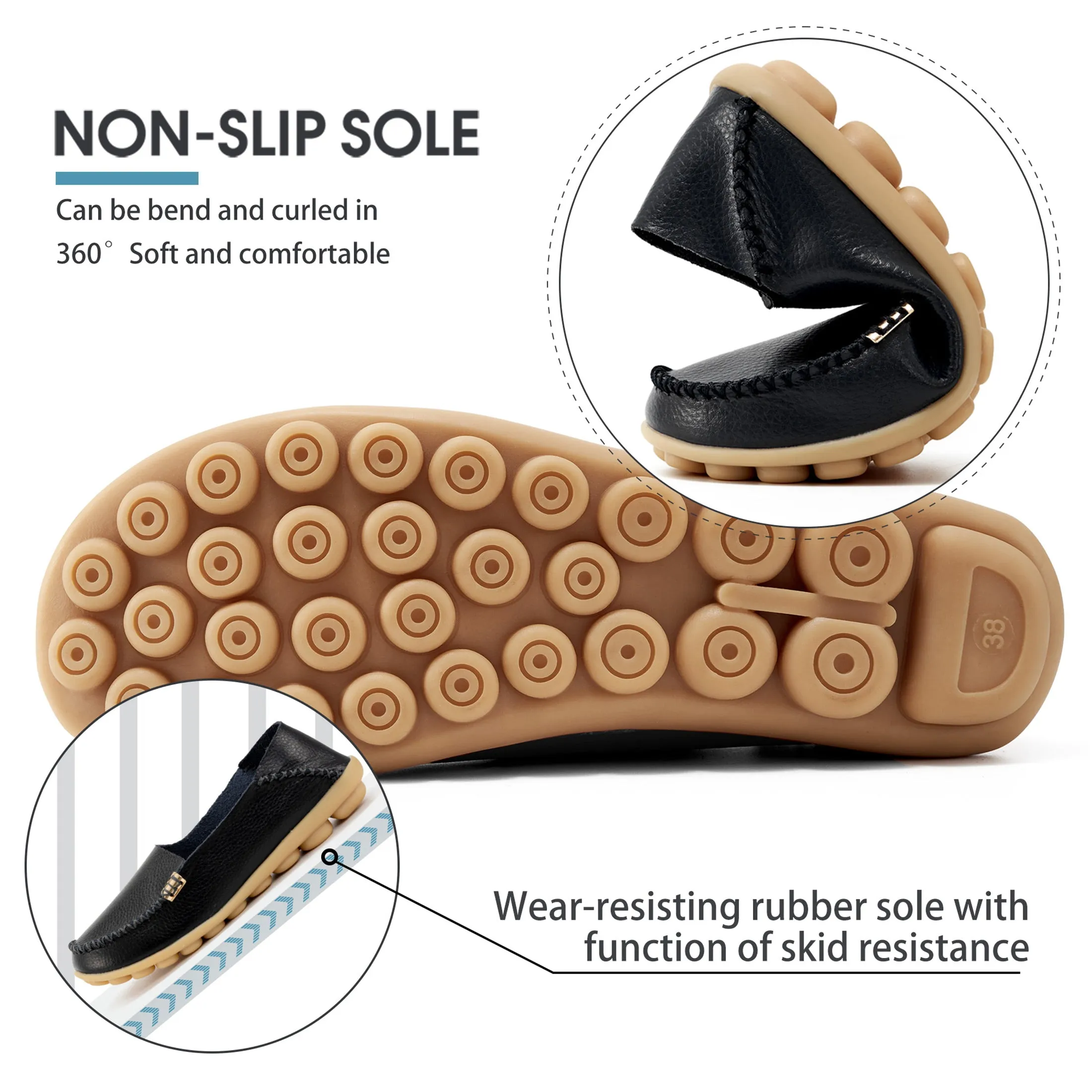 Badass Work Boots Harence Womens Loafers Comfort Flats Shoes Slip-on Casual Woman Shoe No-Slip Genuine Leather Walking Sneakers