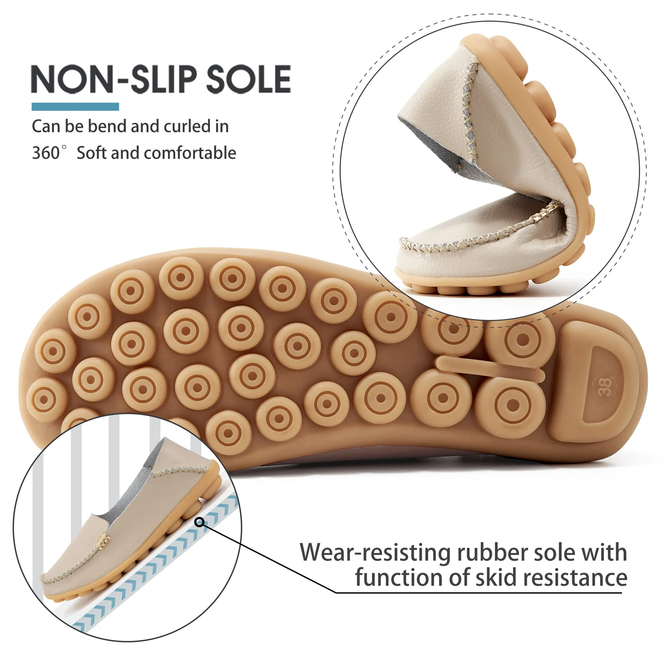 529 Work Boots Harence Womens Loafers Comfort Flats Shoes Slip-on Casual Woman Shoe No-Slip Genuine Leather Walking Sneakers